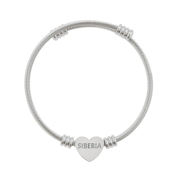 Engravable Heart Cuff Bracelet — Personalized Silver Cable Bangle