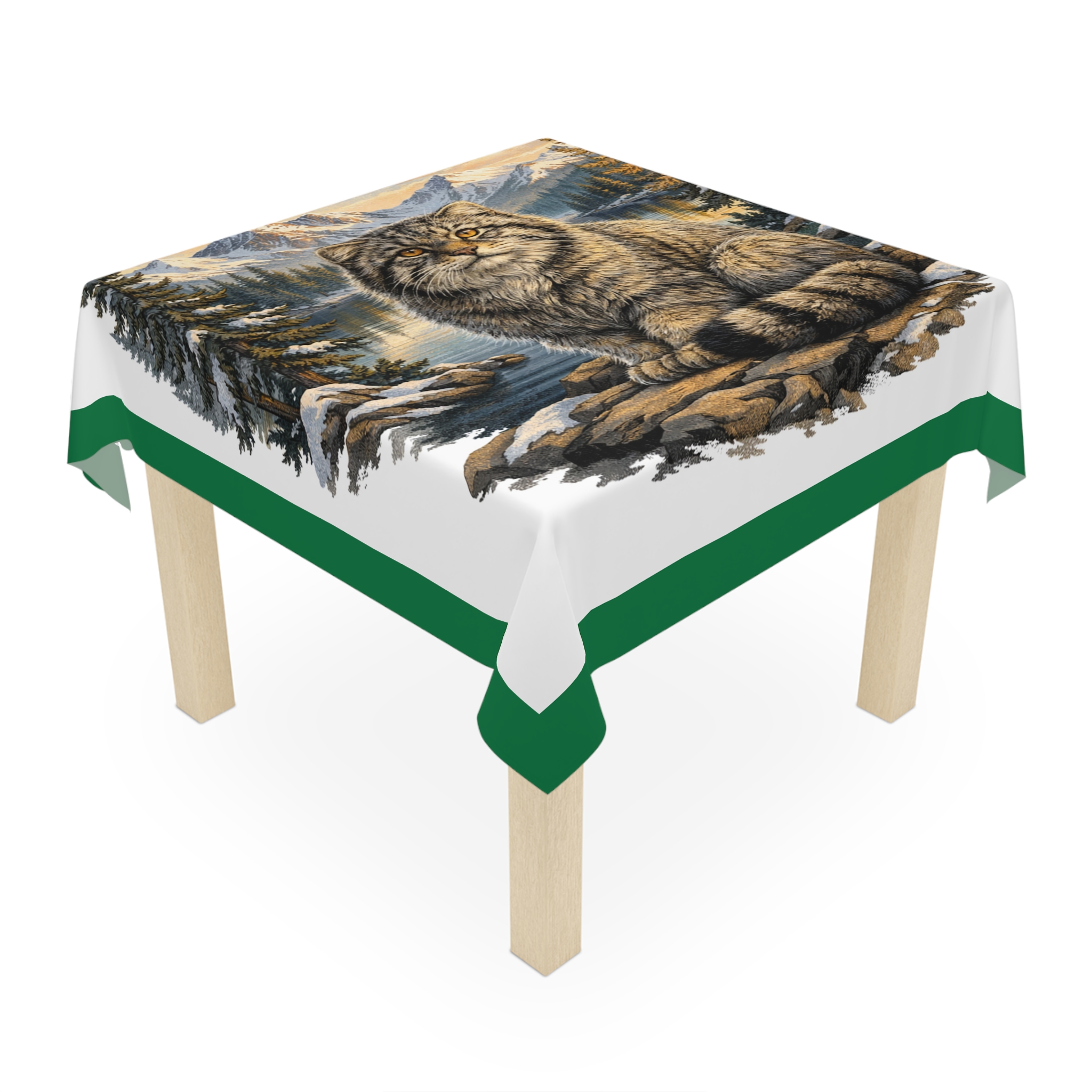 Wildcat Mountain Tablecloth — Rustic Scenic Cat Table Cover for Cabin & Nature Lovers — изображение 2