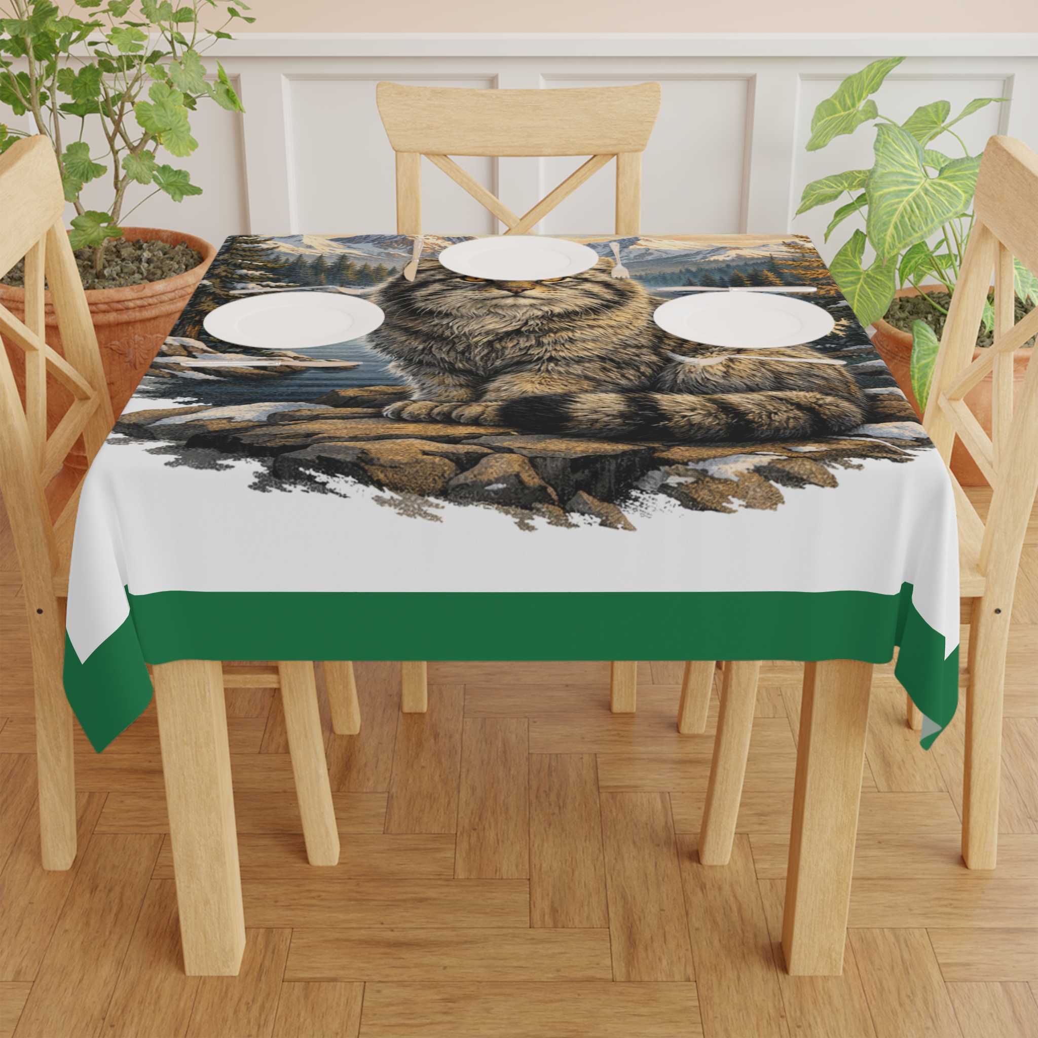 Wildcat Mountain Tablecloth — Rustic Scenic Cat Table Cover for Cabin & Nature Lovers — изображение 4