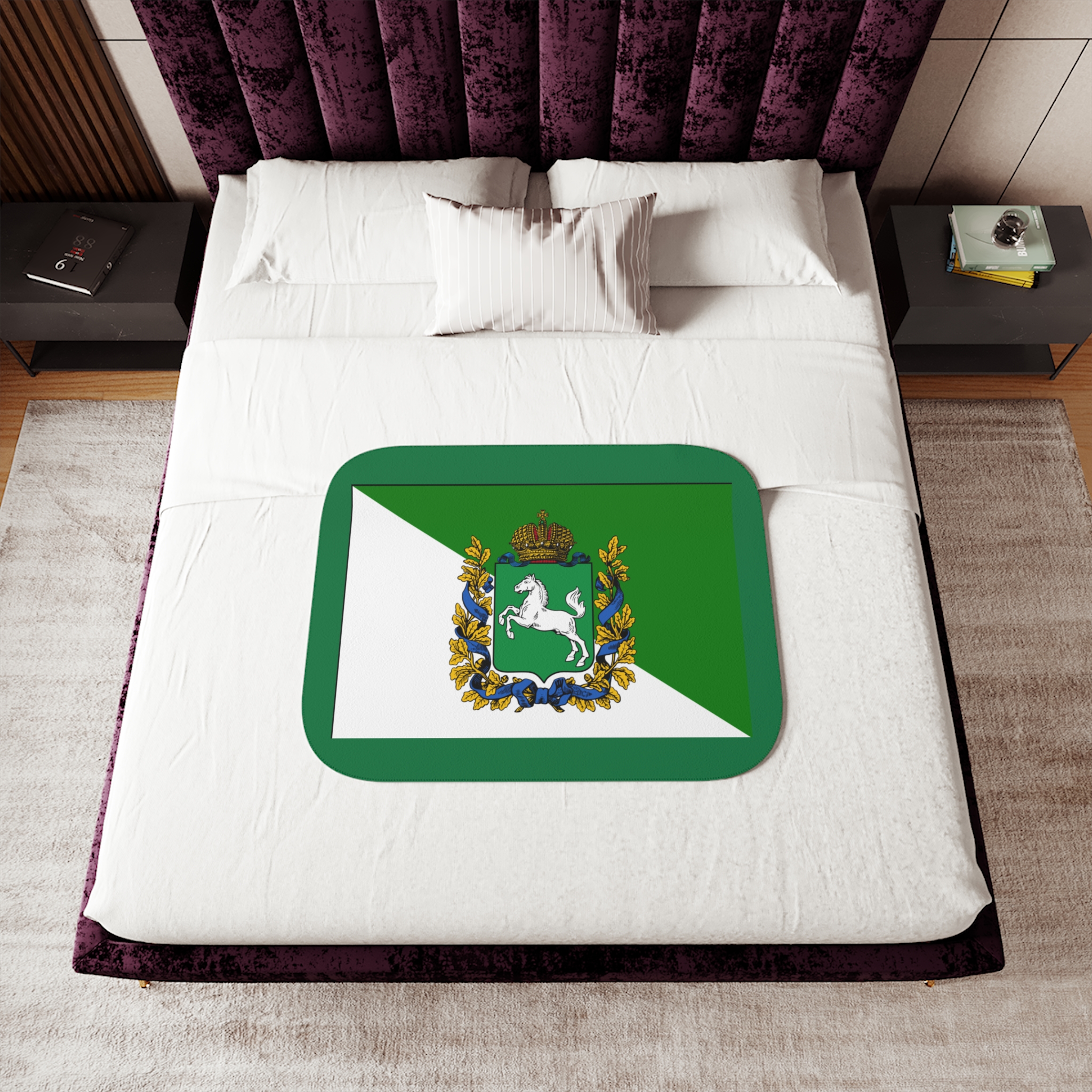 Green & White Sherpa Blanket with Heraldic Crest — Cozy Reversible Throw — изображение 8