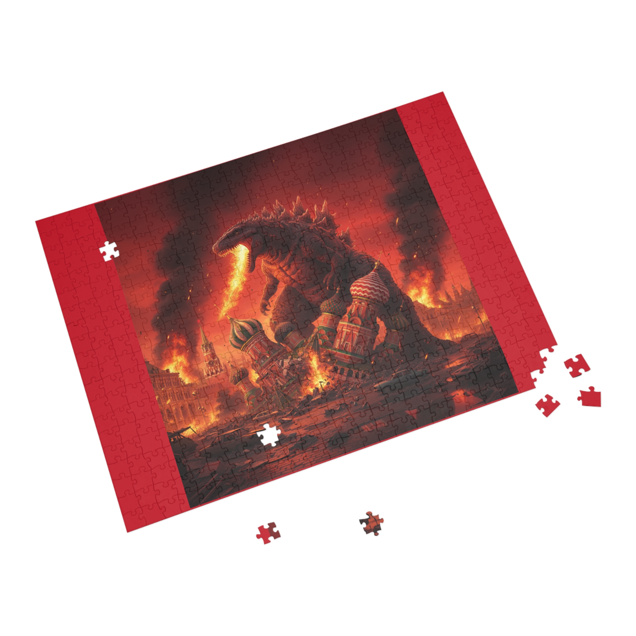 Dinosaur Fire Rampage Jigsaw Puzzle — 96/252/500/1000-Piece Kaiju Puzzle — изображение 2
