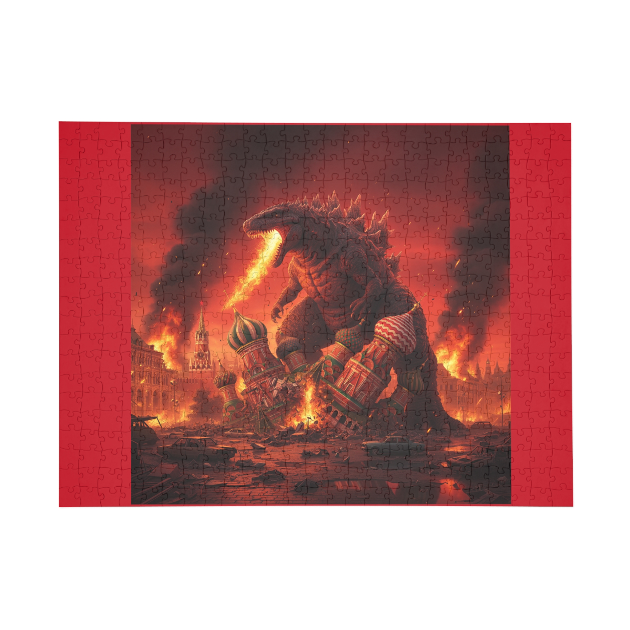 Dinosaur Fire Rampage Jigsaw Puzzle — 96/252/500/1000-Piece Kaiju Puzzle