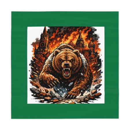 Bear Ruins Tablecloth — Fiery Russian Bear Graphic Table Cover