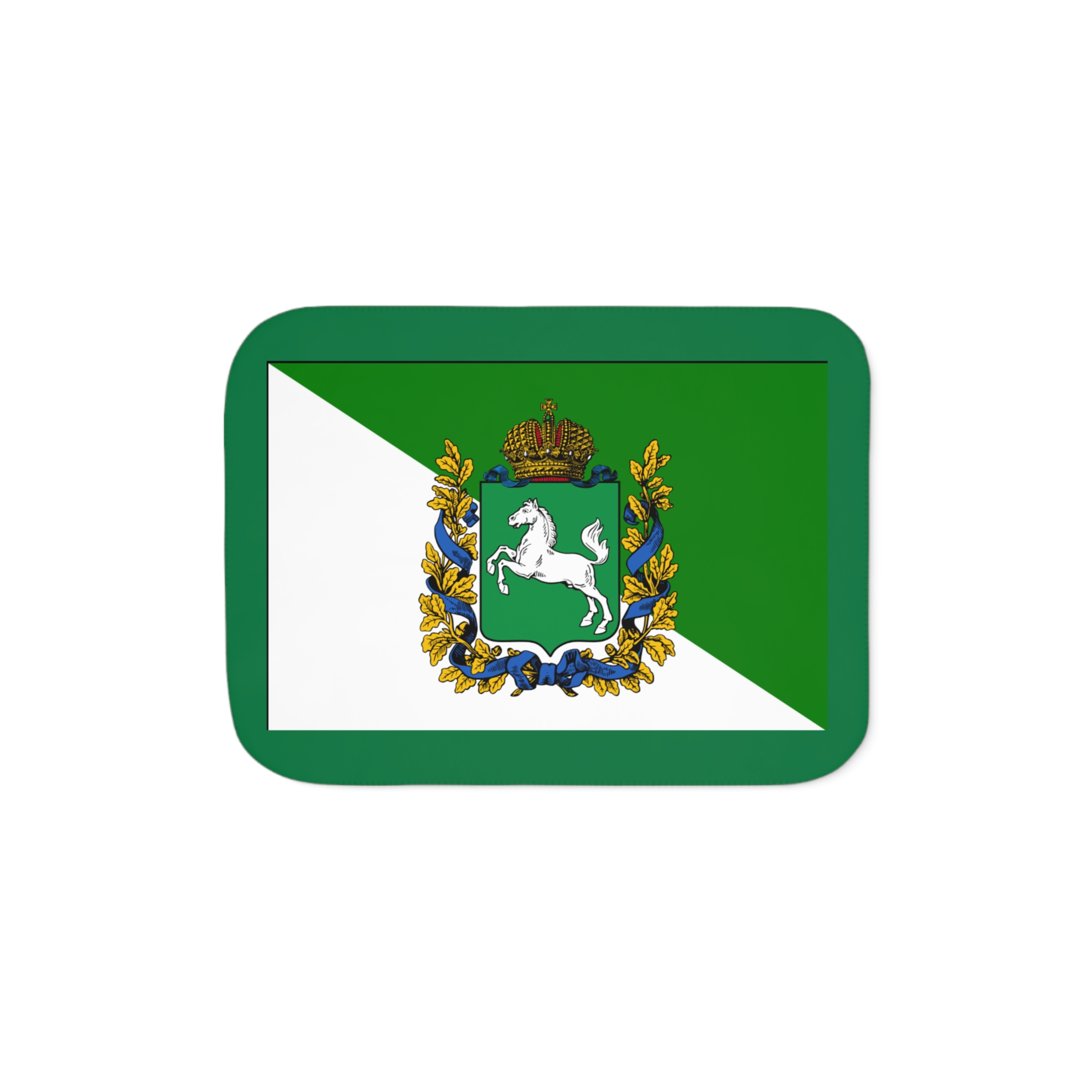 Green & White Sherpa Blanket with Heraldic Crest — Cozy Reversible Throw